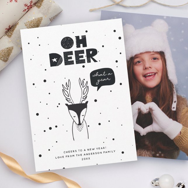 Cartes Pour Fêtes Annuelles Moderne Oh Deer Fun Pun Trendy Scandinavian Photo (Créateur téléchargé)