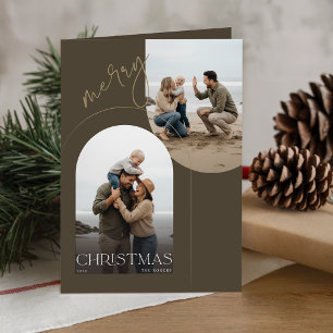 Cartes Pour Fêtes Annuelles Moderne Olive 3 Plage Photo Noël Plié