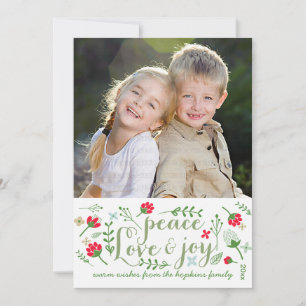 Cartes Pour Fêtes Annuelles Moderne Paix Amour & Joie Chic Vacances Photo pers