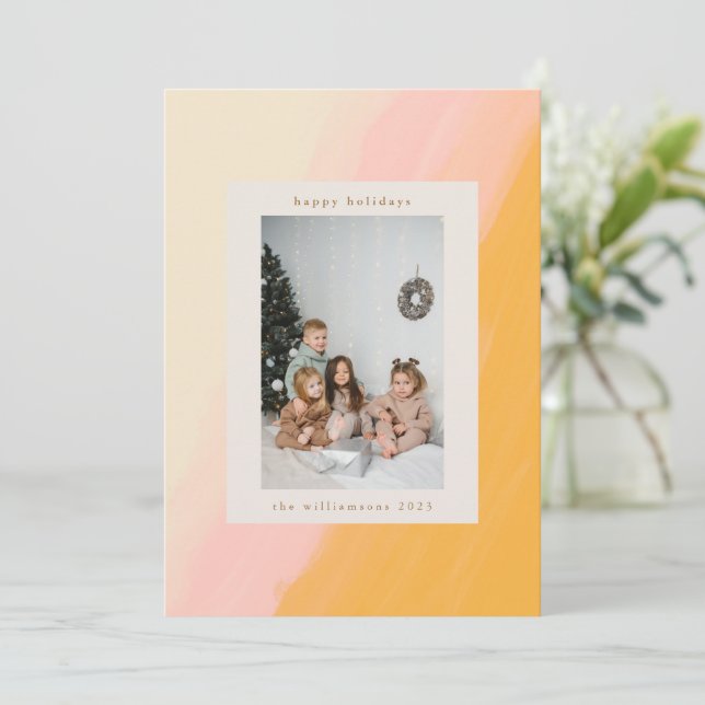 Cartes Pour Fêtes Annuelles Moderne Photo Aquarelle Rose Jaune Boho (Debout devant)