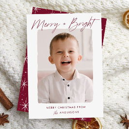 Cartes Pour Fêtes Annuelles Moderne Photo Burgundy Script Joyeux et Lumineux