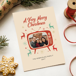 Cartes Pour Fêtes Annuelles Moderne Photo de Famille Rétro Vintage Noël