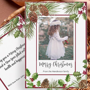 Cartes Pour Fêtes Annuelles Moderne Photo de Noël avec Houx Rouge et Vert