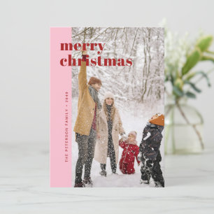 Cartes Pour Fêtes Annuelles Moderne Photo de Noël Rouge et Rose Gras