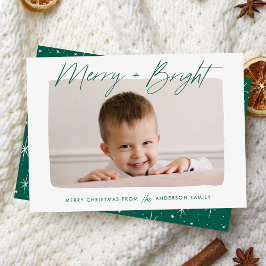 Cartes Pour Fêtes Annuelles Moderne Photo de script vert Merry and Bright