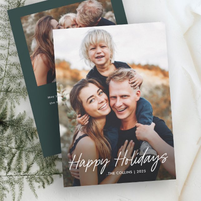 Cartes Pour Fêtes Annuelles Moderne photo lettrage main 2  (Modern Hand Lettered 2 Photo Holiday Cards.)
