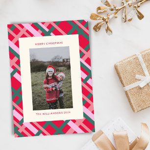 Cartes Pour Fêtes Annuelles Moderne photo verticale à carreaux de Noël rouge e
