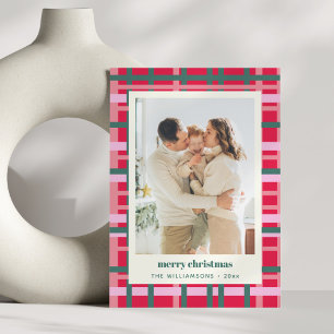 Cartes Pour Fêtes Annuelles Moderne Plaid de Noël Rouge Vert Photo Verticale