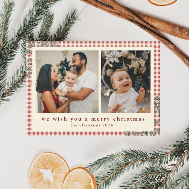 Cartes Pour Fêtes Annuelles Moderne Plaid Green Photo Joyeux Noël (Créateur téléchargé)
