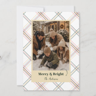 Cartes Pour Fêtes Annuelles Moderne Plaid Neutre Deux Photos Joyeux & Lumineux