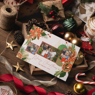 Cartes Pour Fêtes Annuelles Moderne Poinsettia & Verdure   Photo de Noël