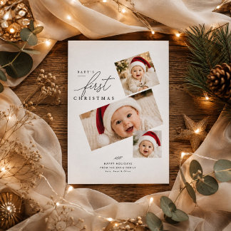 Cartes Pour Fêtes Annuelles Moderne premier Noël de bébé Trois Photo Fête