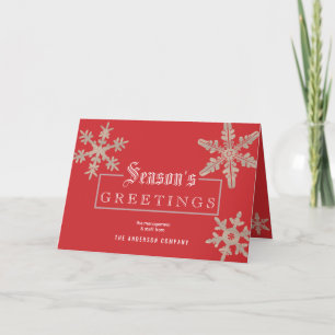 Cartes Pour Fêtes Annuelles Moderne Red Snowflon Vintage Wood Corporate