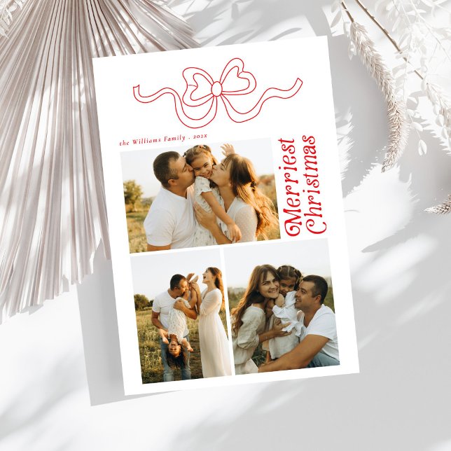 Cartes Pour Fêtes Annuelles Moderne Retro Bow Joyeux Noël Photo (Créateur téléchargé)