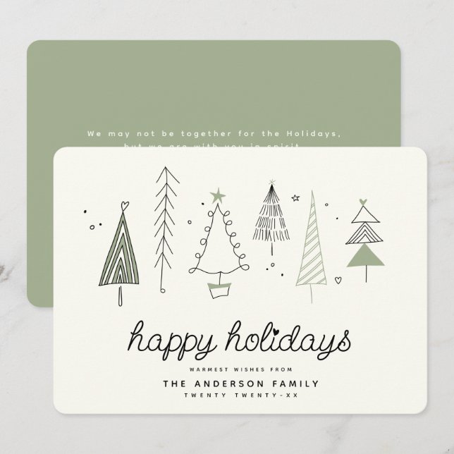 Cartes Pour Fêtes Annuelles Moderne Rétro Fantaisiste Petite Forêt d'Arbres de (Devant / Derrière)