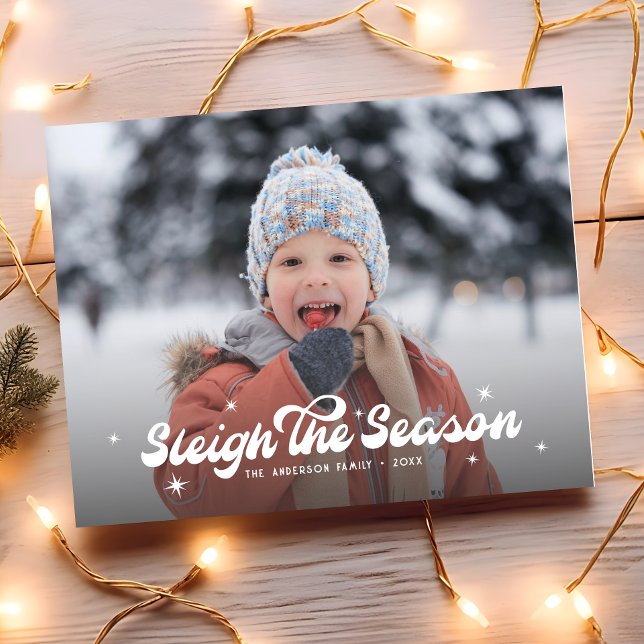 Cartes Pour Fêtes Annuelles Moderne Retro Sleigh La Saison Photo Noël (Créateur téléchargé)