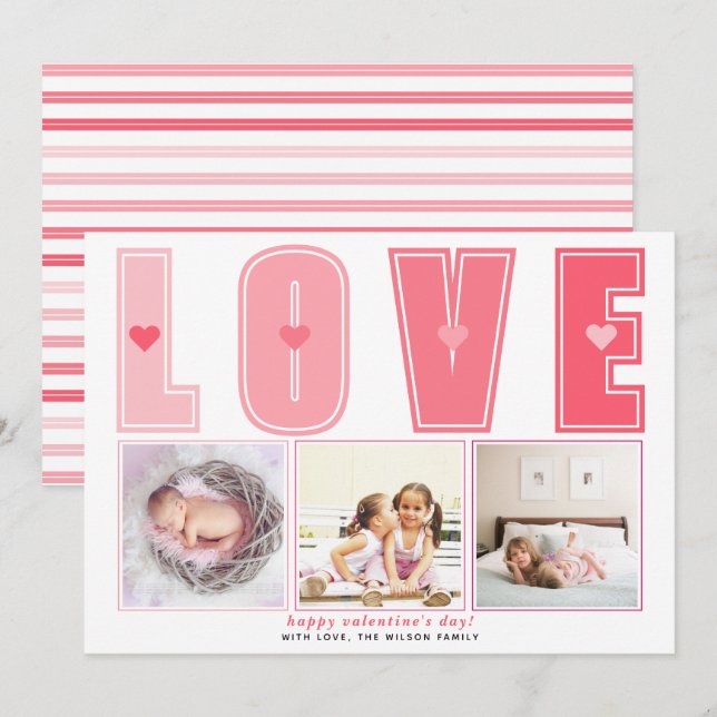 Cartes Pour Fêtes Annuelles Moderne rose amour Valentines Jour coeur photo (Devant / Derrière)