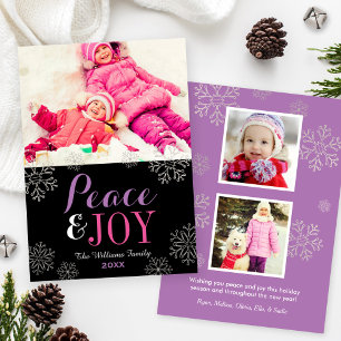 Cartes Pour Fêtes Annuelles Moderne rose violet paix et joie Flocon de neige p