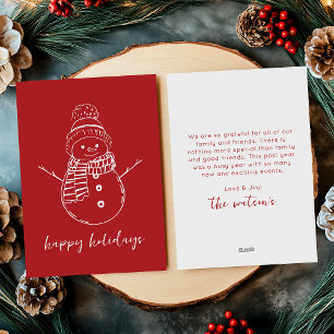 Cartes Pour Fêtes Annuelles Moderne Rouge brillant Simple Snowman Outline