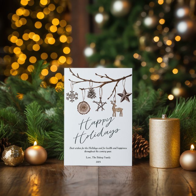 Cartes Pour Fêtes Annuelles Moderne Rustique d'Hiver Arbre Pin Plat (Créateur téléchargé)