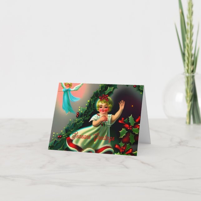 Cartes Pour Fêtes Annuelles Moderne Rustique Religieux Cute Angel Noël (Devant)