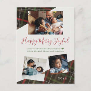 Cartes Pour Fêtes Annuelles Moderne rustique rouge vert plaid 3 photos de fami
