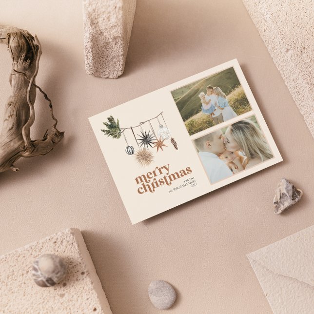 Cartes Pour Fêtes Annuelles Moderne Scandi Boho Neutral Family 2 Photo Joyeux (Créateur téléchargé)