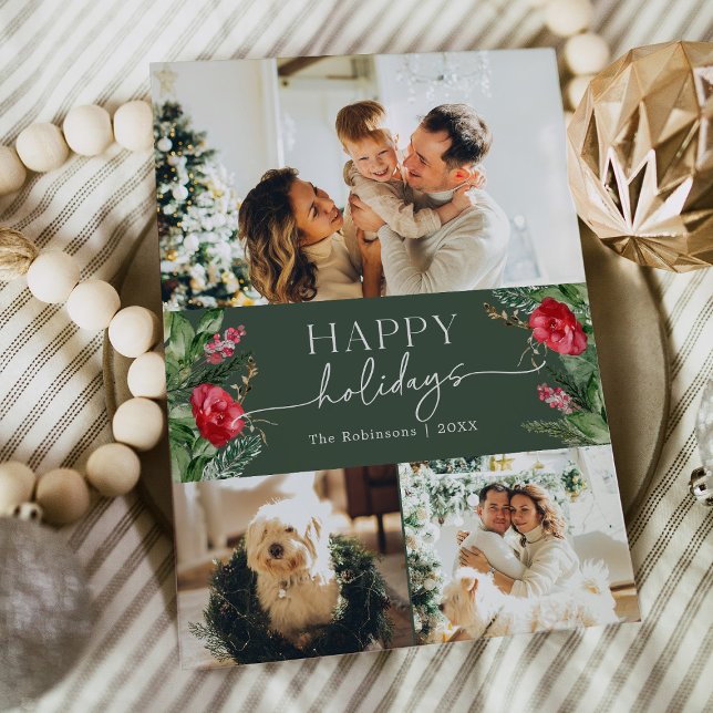 Cartes Pour Fêtes Annuelles Moderne Script Forêt Aquarelle verte Botanique (Créateur téléchargé)