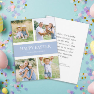Cartes Pour Fêtes Annuelles Moderne Simple Bleu 4 Photo de Famille Joyeuses Pâ