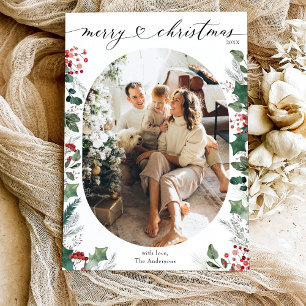 Cartes Pour Fêtes Annuelles Moderne Simple Heart 1 Photo Oval Christmas Card