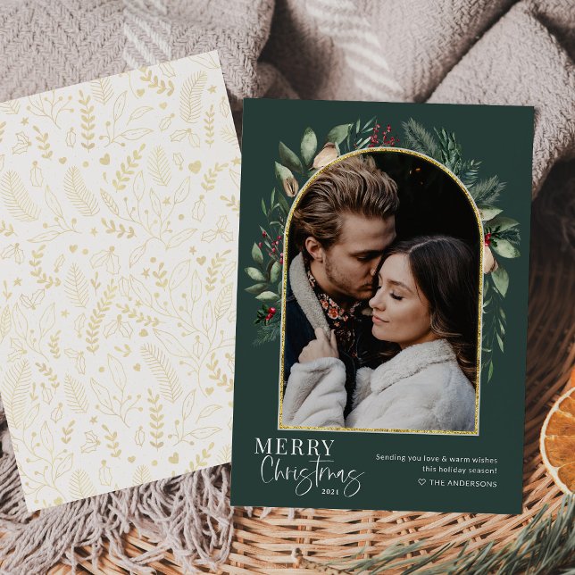Cartes Pour Fêtes Annuelles Moderne verdure arceau Joyeux Noël 1 Photo (Créateur téléchargé)