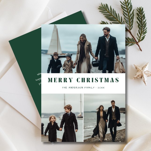 Cartes Pour Fêtes Annuelles Moderne Vert Noël Famille Photo Plage Nautique (Créateur téléchargé)