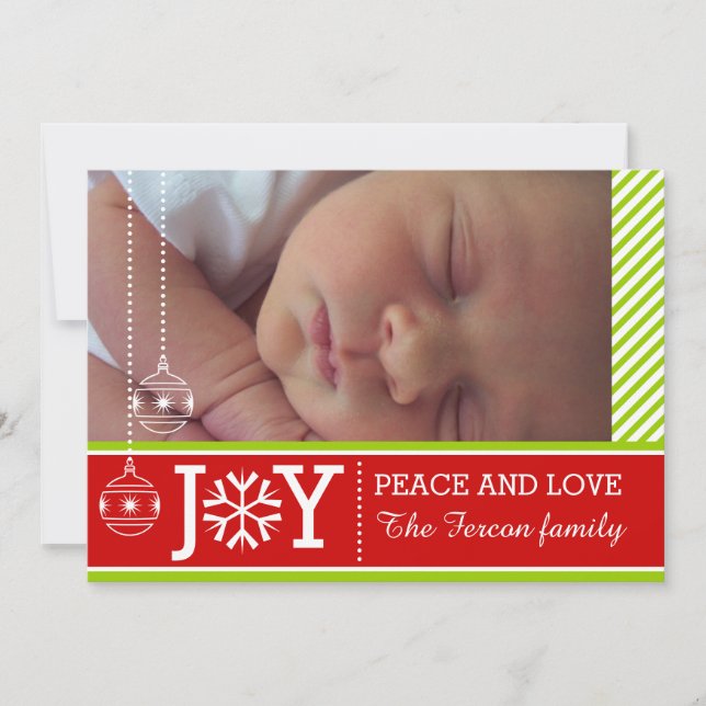 Cartes Pour Fêtes Annuelles Moderne vert, rayures blanches JOY Christmas Group (Devant)