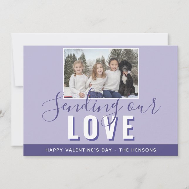 Cartes Pour Fêtes Annuelles Moderne violet Valentine`Jour Script photo de fami (Devant)