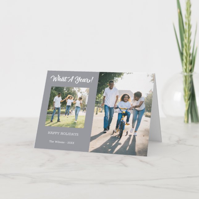 Cartes Pour Fêtes Annuelles Moderne What A Year 3 Photo Grey (Devant)
