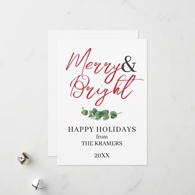 Cartes Pour Fêtes Annuelles Modernité Verte Joyeuse et Lumineuse (Devant/Arrière en situation)