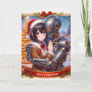Cartes Pour Fêtes Annuelles Moe Chatbot Love Femme + Robot Christmas
