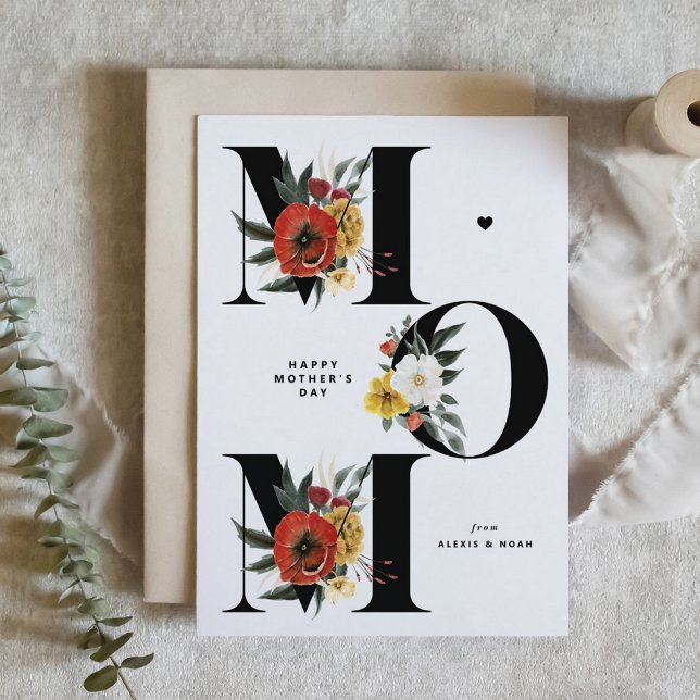 Cartes Pour Fêtes Annuelles MOM Boho Fleurs Black Happy Mother's Day (Créateur téléchargé)