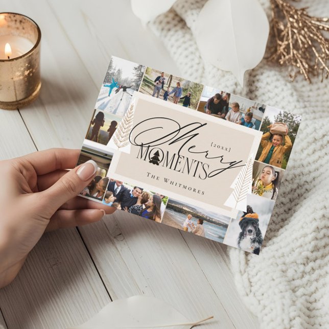 Cartes Pour Fêtes Annuelles Moments De Joyeux Minimaux Année En Revue Collage  (Minimal Merry Moments Year In Review Photo Collage Holiday Card)
