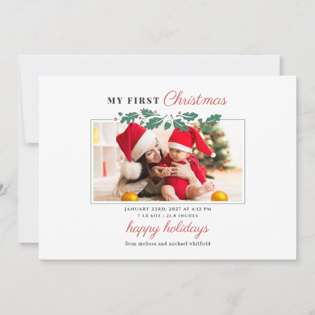 Cartes Pour Fêtes Annuelles Mon 1er Noël Fête de naissance Photo (Devant)