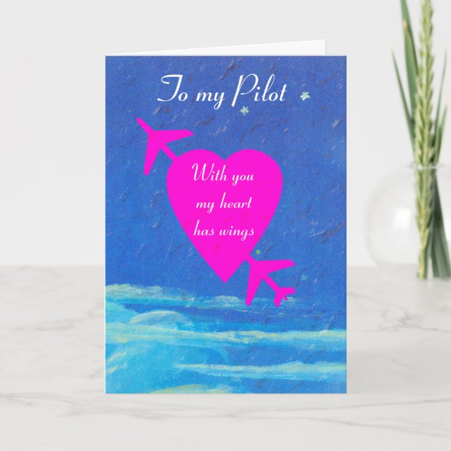 Cartes Pour Fêtes Annuelles Mon coeur rose valentin pilote dans le ciel (Devant)