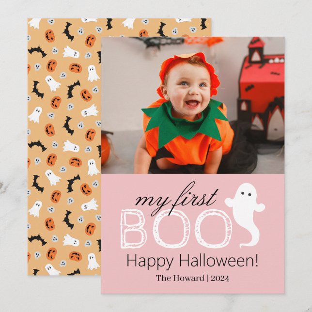 Cartes Pour Fêtes Annuelles Mon premier garçon ! Éffrayant Cute Halloween Phot (Devant / Derrière)