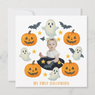 Cartes Pour Fêtes Annuelles Mon premier Halloween   Couronne de citrouille et 