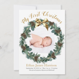 Cartes Pour Fêtes Annuelles Mon premier Noël Nouveau bébé Annouement