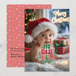 Cartes Pour Fêtes Annuelles "Mon premier Noël" Retro Photo bébé