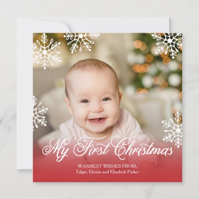 Cartes Pour Fêtes Annuelles Mon premier Noël Rouge Dégradé Carré Férié (Devant)