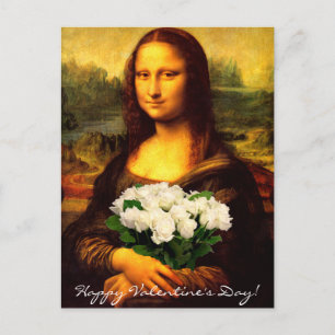 Cartes Pour Fêtes Annuelles Mona Lisa Avec Bouquet De Roses Blanches