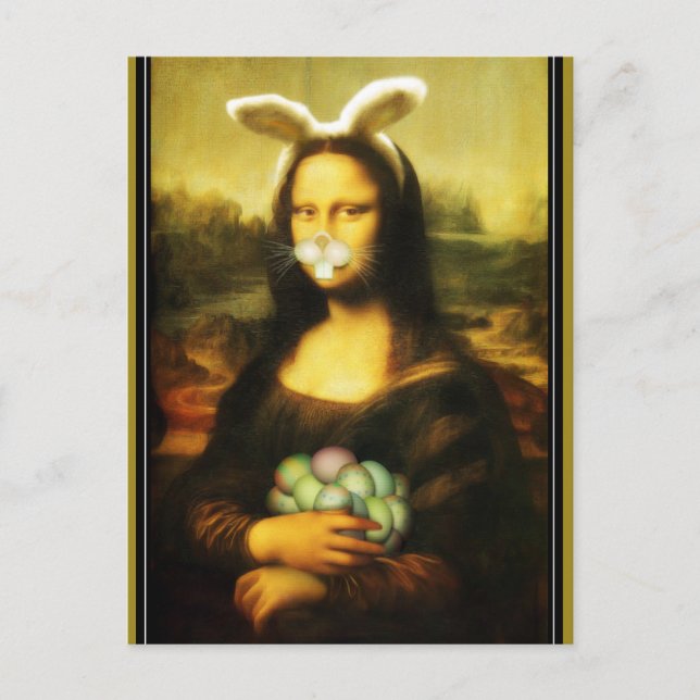 Cartes Pour Fêtes Annuelles Mona Lisa Bunny Ears Pâques (Devant)