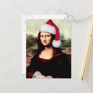 Cartes Pour Fêtes Annuelles Mona Lisa Chapeau de Père Noël Noël