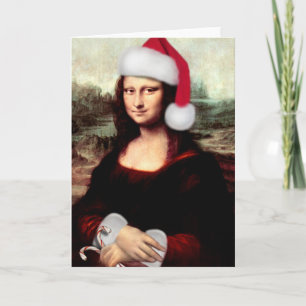 Cartes Pour Fêtes Annuelles Mona Lisa Chapeau de Père Noël Noël